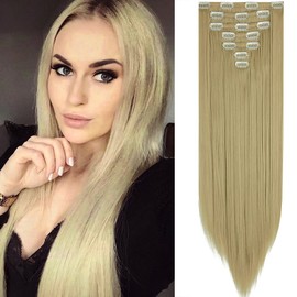 OMGREAT Clip in Hair Extensions 23Inch 7 Packs Premium Womens Straight Double Weft Thick Hair Extensions for Long Hair Sky Blue