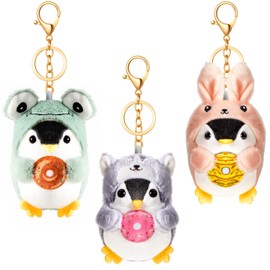 Kigeli 3 Pcs Stuffed Penguin Keychain Cute Plush Keychains Frog Bunny Dog Cosplay Costume Plush Keychains for Backpacks Mini Penguin Toys Plush Pendant for Backpack Decoration, 3 x 5.5 Inch