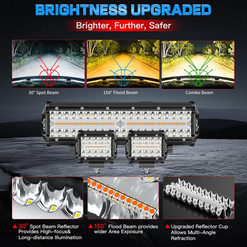 LEDKITO 12In LED Light Bar and 4In LED Cube Pod
