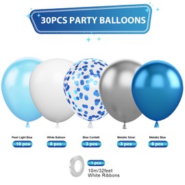 30 Blue White Balloons Blue White Latex Balloons Birthday Decorations Blue Confetti Balloons Metallic Silver Metallic Blue Helium Balloons Wedding Graduation Party Baby Shower Party Birthday Decoration Fashion Decoration