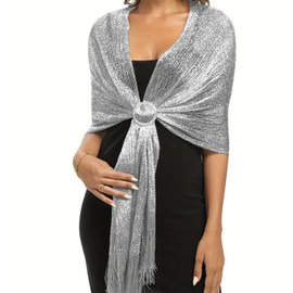 NYGGTYK 1 Scarf, 1 Press Stud, Silver Scarf, Women's Scarf, Glitter Scarf, Wrap Scarf, Scarf with Sequins, Fashionable Scarf, Suitable for Wedding, Party, Evening Party (Silver), silver