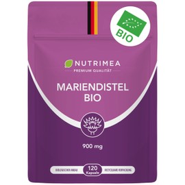 Nutrimea Milk Thistle Organic Capsules - High Dose 900 mg - Pure Silymarin Extract Without Additives - Pack of 120 Vegan in Ecologically Sustainable Flow Pack - Premium Quality