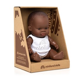 KsmToys Miniland 8.25″ 20cm Soft Body African Baby Girl Doll with Organic Cotton Clothes BPA-Free Vinyl Anatomically Correct Fully Articulated and Posable