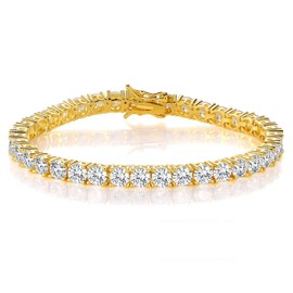 Gemsme 18K Yellow Gold Plated 4.0mm Cubic Zirconia Classic Tennis Bracelet 9.0 Inch