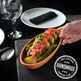 CRYSTALIA Handmade Clay Cooking Pan, Roaster Natural Ceramic Pan for Sausage Fish, Turkish Terracotta Bowl, Glazed Interior Clay Food Serving Dish