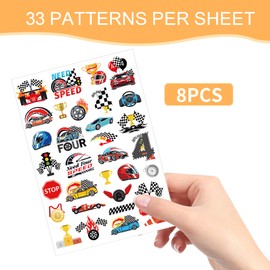 Race Car Temporary Tattoos for Kids - 200+ Need Four Speed Fake Tattoo for Birthday Party Decorations, Racing 4th Birthday Party Favors Supplies for Boys(8 Sheets)