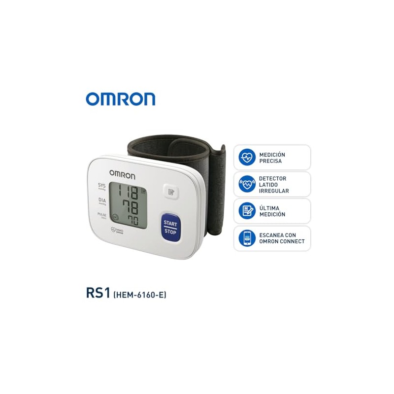 OMRON Baumanómetro automático de muñeca RS1 (HEM-6160-E) compatible con app