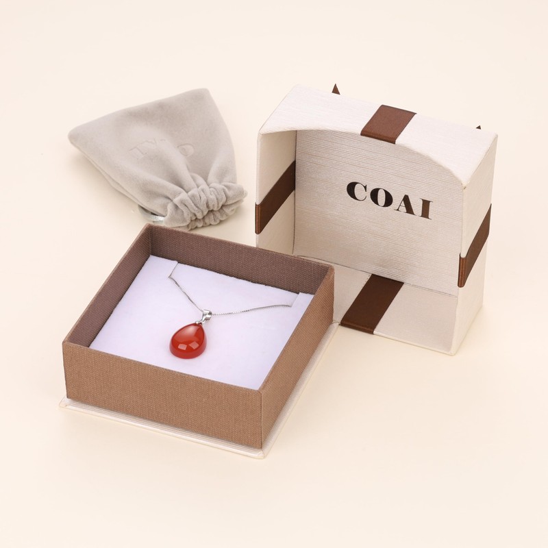 Coai Women's 925 Necklace with Angel’s Teardrops Pendant, Silver, Red