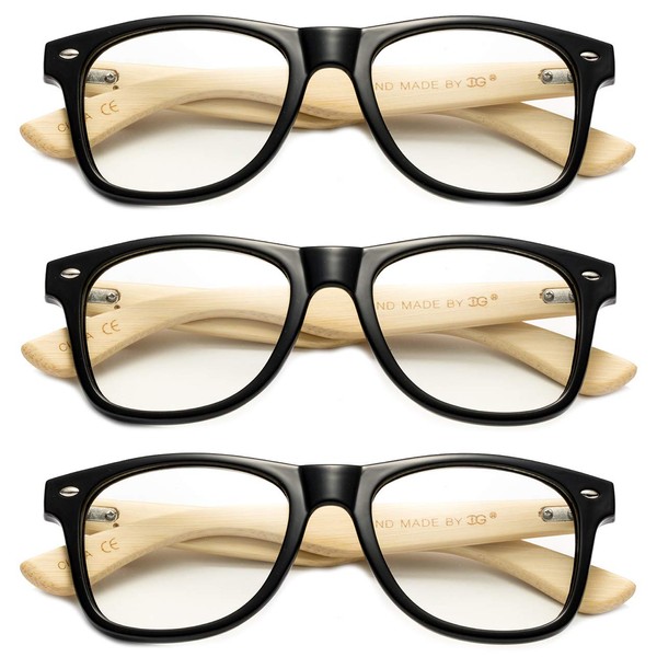 Bamboo Reading Glasses with Bamboo Arms Bamboo Temple Classic Vintage Retro Horned Rim Frame Big Frame Reading Glasses