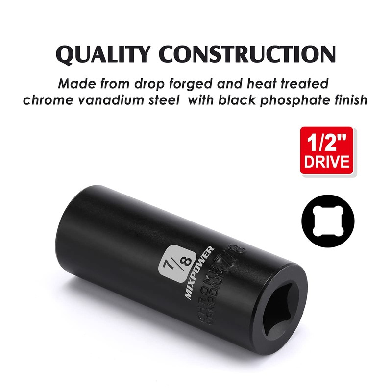 MIXPOWER 1/2-Inch Drive Deep Impact Socket - 7/8 Inch, SAE,