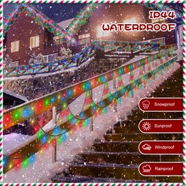 CORST Outdoor Christmas Fairy Lights Plug in,10M 380LED Half-Round Xmas Fairy String Lights Hanging Window Eaves Outdoor Lights Connected,Dark Green Wire, Waterproof for Outside Roof (RGB)