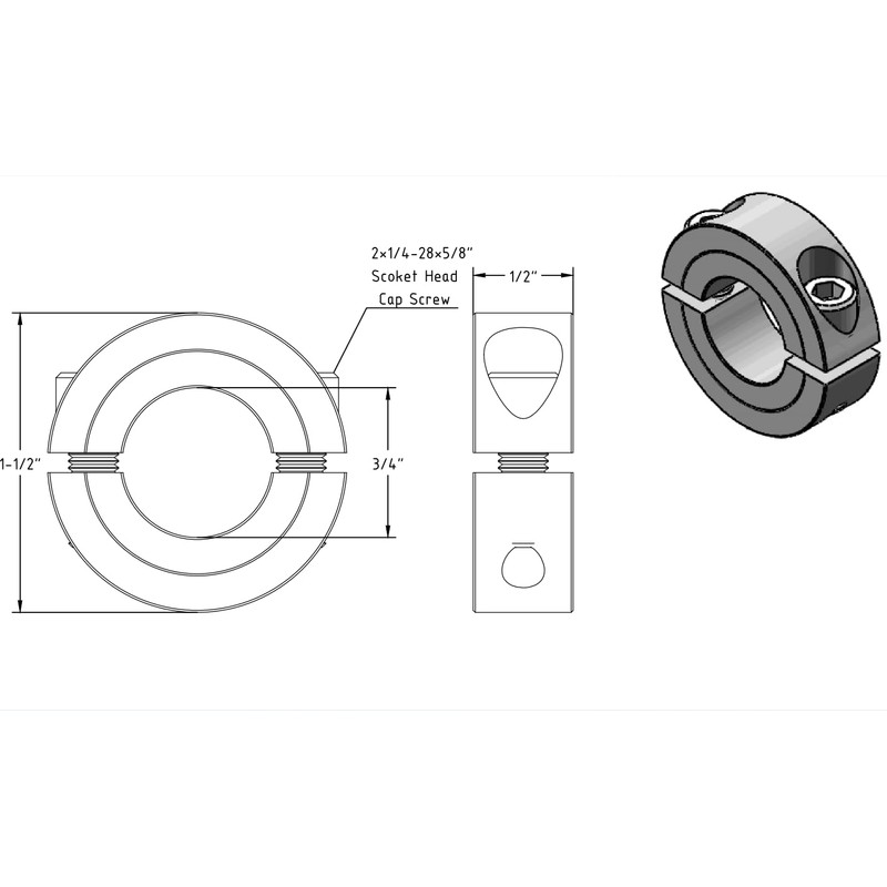 AZSSMUK Bore 3/4'' Double Split Shaft Collar Stainless Steel Lock
