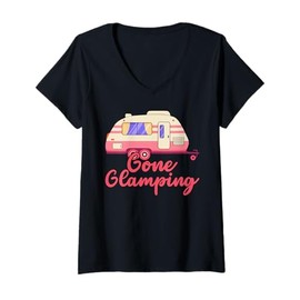 Womens Gone Glamping Nature Camping Trip Campfire Glamper V-Neck T-Shirt