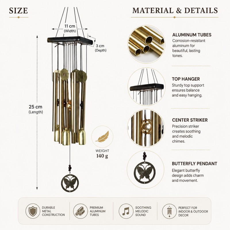 Metal Wind Chime for Home & Garden Decor – Aluminum
