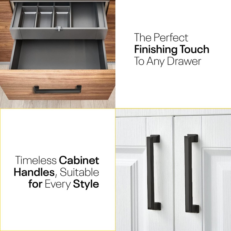 Black Cabinet Handles 5 Inch Hole to Hole - Bar