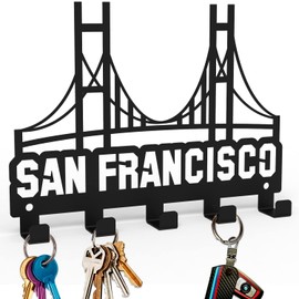 decorelax Key Hooks for Wall - Stainless Steel Wall Mounted Key Holder - Black Metal Key Rack with 5 Hooks for Entryway, Hallway, Office, Farmhouse Decor (San Francisco) (San Francisco)