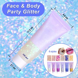 VIVIIHOO Glitzer Gesicht Make Up Set - 6 Farben Irisierende & Chunky Pailletten für Nägel, Augen, Lippen, Haare & Körper - Leicht anzuwenden und zu entfernen. Ideal für Festivals & Partys.