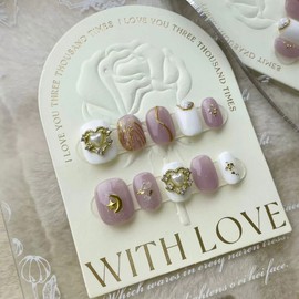 Magrace Handmade Press on Nails Medium Blue Fake Nails Long Coffin Stick on Nails for Womrn Gel UV Finish Handmade Nail Art with Design 10 pcs