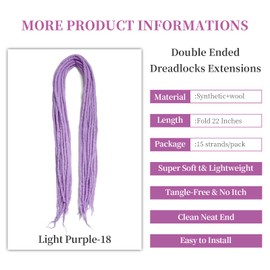 Shinon Dreadlocks Extension 22 Inch Double Ended Dreadlocks Extensions Dreads for Braiding 15 Strands Light Purple-18 Handmade Wool Hip-Hop Reggae Braid In Dreads Dreadlock Extensions for Women