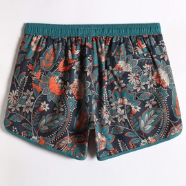 MaaMgic Men's Swimming Shorts Vintage Retro Board Shorts 4-Way Stretch Quick Drying with Mesh Lining and Adjustable Drawstring Reusable, Flower dark green.