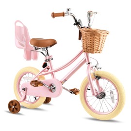 RULLY 14" Donna Bike for Age 3 4 5 Year Old Toddlers and Girls,14" Kids Bike with Training Wheels & Basket, Retro Style in Pink