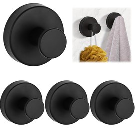 ZOCONE 4 Pcs Suction Hooks No-Drill Suction Cup Hooks, Stainless Steel Bathroom Suction Hooks | Reusable Bathroom Towel Hooks Suction Vacuum Shower Hooks, Black Suction Hooks for Bathroom Kitchen