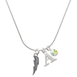 Delight Jewelry Silvertone Lightning Bolt - Silvertone Capital Initial Charm Necklace with Crystal Drop, 18"