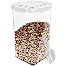 Clear Dog Food Storage Container - 6.3 QT/6 L Cat Food Container with Scoop - Pet Food Storage Container for up to 7lbs of Dog Food or 5lbs of Cat Food – Airtight Food Container Storage Bin with Lid