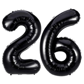 Black 26 Number Balloons, 40 Inch Giant Number 26 Balloons Foil Mylar Helium Black Number Balloons for 26th Birthday Party Supplies Anniversary Event Celebration Decorations