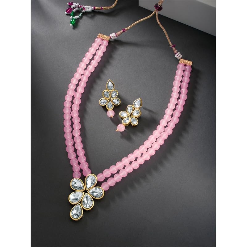 Aheli Crystal Pearl Long Collar con pendientes de caída Conjunto