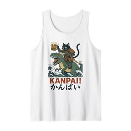 Samurai Cat on Tyrannosaurus rex. | Retro Japanese Vibes Tank Top