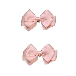 Douqu 2pc x Fashion Women Dangle Rhinestone Crystal Color Ribbon Bow Shoe Clips Charms (Pink)