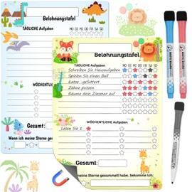 SHOWHEEL Pack of 2 Children's Reward Boards A4 Magnetic Weekly Planner Children, Motivates Children Playful, Reward Board Children for Fridge, Reward System Children for Girls/Boys, with 3 Pens