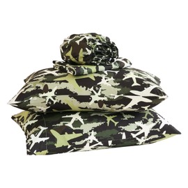 Yibeizi Airplane Sheet Set for Boys Twin, Kids Camouflage Green Print Bedsheets Microfiber Deep Pocket Cute Patterned Bed Sheet & Pillowcase Sets 3 Pieces