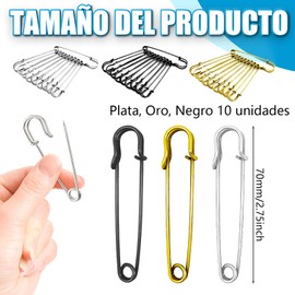 Alfileres de Seguridad, 7cm Alfileres de Seguridad de Hierro de 30 Piezas, Alfileres de Manta de Alta Resistencia para Fija Chales, Bufandas y Vestidos, Coser y Confeccionar Joyas (3 Colores)