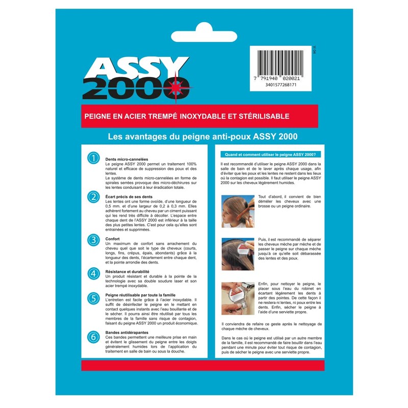 ASSY 2000 Peigne à Poux Métal (assorted colors )