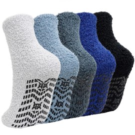 LOFIR Cuddly Socks Warm Socks for Men: Winter Thick Fluffy Thermal Socks with Nubs for Men - ABS Winter Socks Stopper Socks House Socks for Christmas Gifts 5 Pairs Multicoloured 36-46, stripes