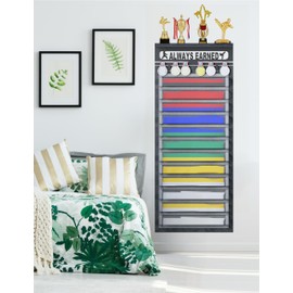 3 in 1 Karate and 12 Belts Taekwondo Belt Display Rack with Medal Hanger, Trophy/Photo Rack, and Felt Dustproof Design. (Always Earned, 12 Belts)