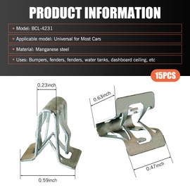 Dogary 15 PCS Metal Clamps for Car Grill, Spring Metal U-clip Replacement, Automobile Center Console Clip Trim Panel Fixer Accessories, Suitable for Most Cars Trucks Suvs (Silver)