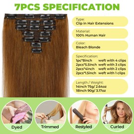 Leterly Clip in Hair Extensions Real Human Hair 14 inch 7pcs Straight Remy Human Natural Hair Invisible Clip ins for Women Gift Light Brown