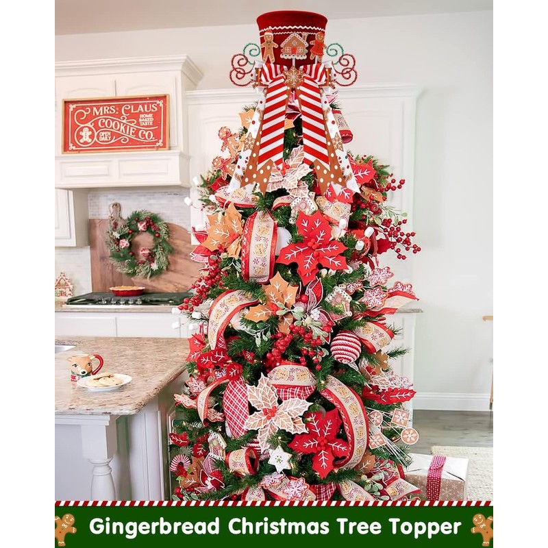 KAHEIGN Christmas Tree Topper, 25CM Large Red Xmas Tree Top