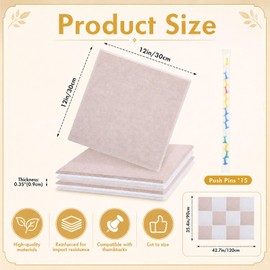 Tranqun 12 Pack Large Cork Board Alternative 48" x 36" Felt Bulletin Board Sound Absorbing Pin Boards for Walls with Adhesive Tabs Pushpins for Home Office Classroom Decor Photo Display