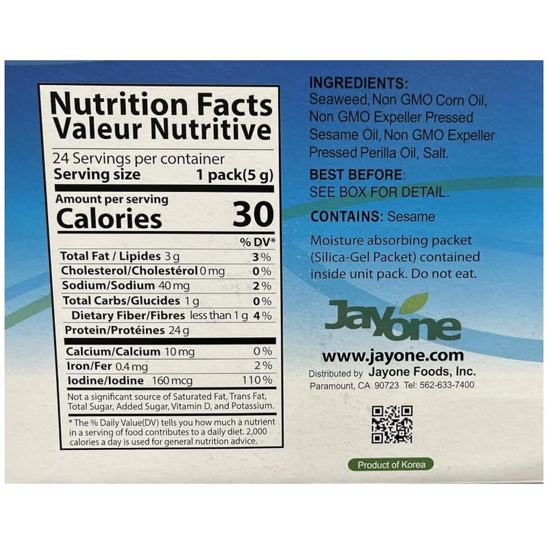 Korean Traditional Roasted Seaweed Snack, Lightly Salted Nori, Dried Seafood