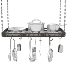 33” Pots and Pans Hanging Rack, Black Hanging Pot Rack Ceiling Mount with 15 Hooks, Heavy-duty Metal Pan Rack Hanging, Square Kitchen Ceiling Pot Rack, Pot and Pan Hanger for Kitchen Cookware Utensils