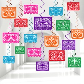 Epakh 48 Pcs Fiesta Party Hanging Swirl Mexican Cinco De Mayo Party Decoration Mexican Papel Picado Dia De Los Muertos Decor for Cinco De Mayo Birthday Party Supplies