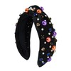 ZHAZHANIU Fashion Pearl Knotted Headband for Women Girls Non Slip Rhinestone Embellished Headbands Hoop Hair Head Bands Accessories Gift (Black)