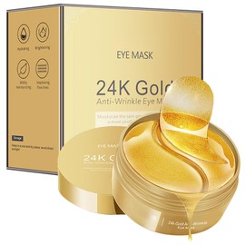Ledeak 24K Gold Eye Mask, 60 Pcs Hydrating Under Eye Patches for Women Men, Anti Wrinkle Under Eye Gel Patches, Eye Gel Pads Skincare Set for Reduce Puffy and Dark Circles