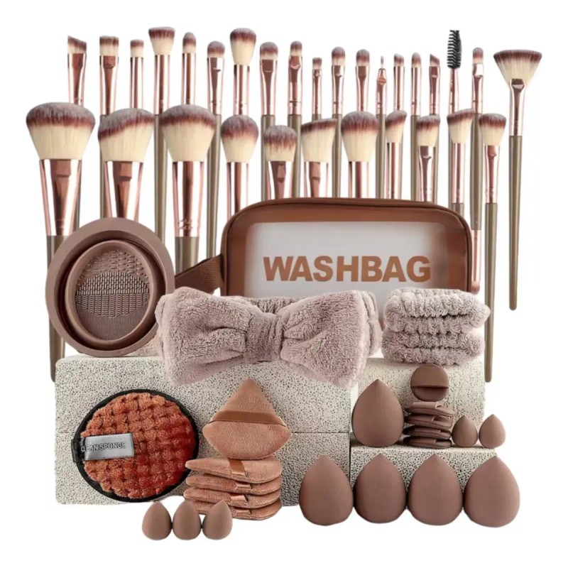 Pinceles Y Herramientas De Maquillaje Profesionales 56 Pcs Marrón