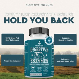 Ancestral Supplements Digestive Enzymes for Women & Men, 90 Capsules, with Probiotics and Grass Fed Beef Organs, Supports Gut Health, Digestive Health & Nutrient Absorption, Allergen Free, Non GMO