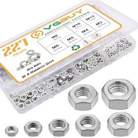 227pcs Metric Hex Nuts Assortment Kit M3 M4 M5 M6 M8 M10 M12,304 Stainless Steel 18-8 External Hex nut Set Hex Machine Screw Nuts Hardware Nuts